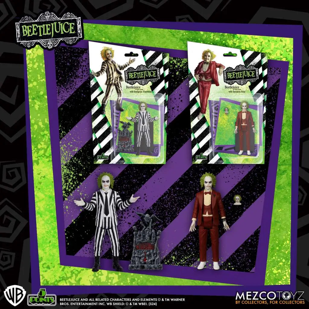 Mezco Toys 5 Points Beetlejuice Actionfiguren-Set (2er-Pack) – 1988 Klassiker