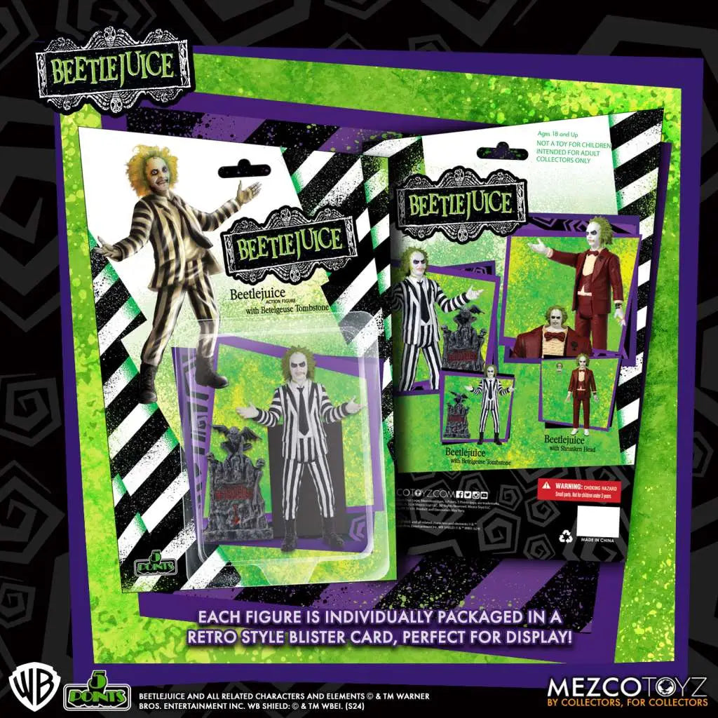 Mezco Toys 5 Points Beetlejuice Actionfiguren-Set (2er-Pack) – 1988 Klassiker