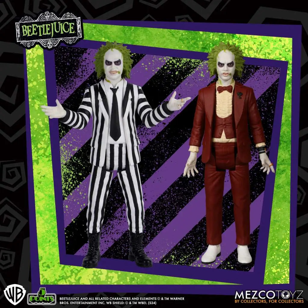 Mezco Toys 5 Points Beetlejuice Actionfiguren-Set (2er-Pack) – 1988 Klassiker