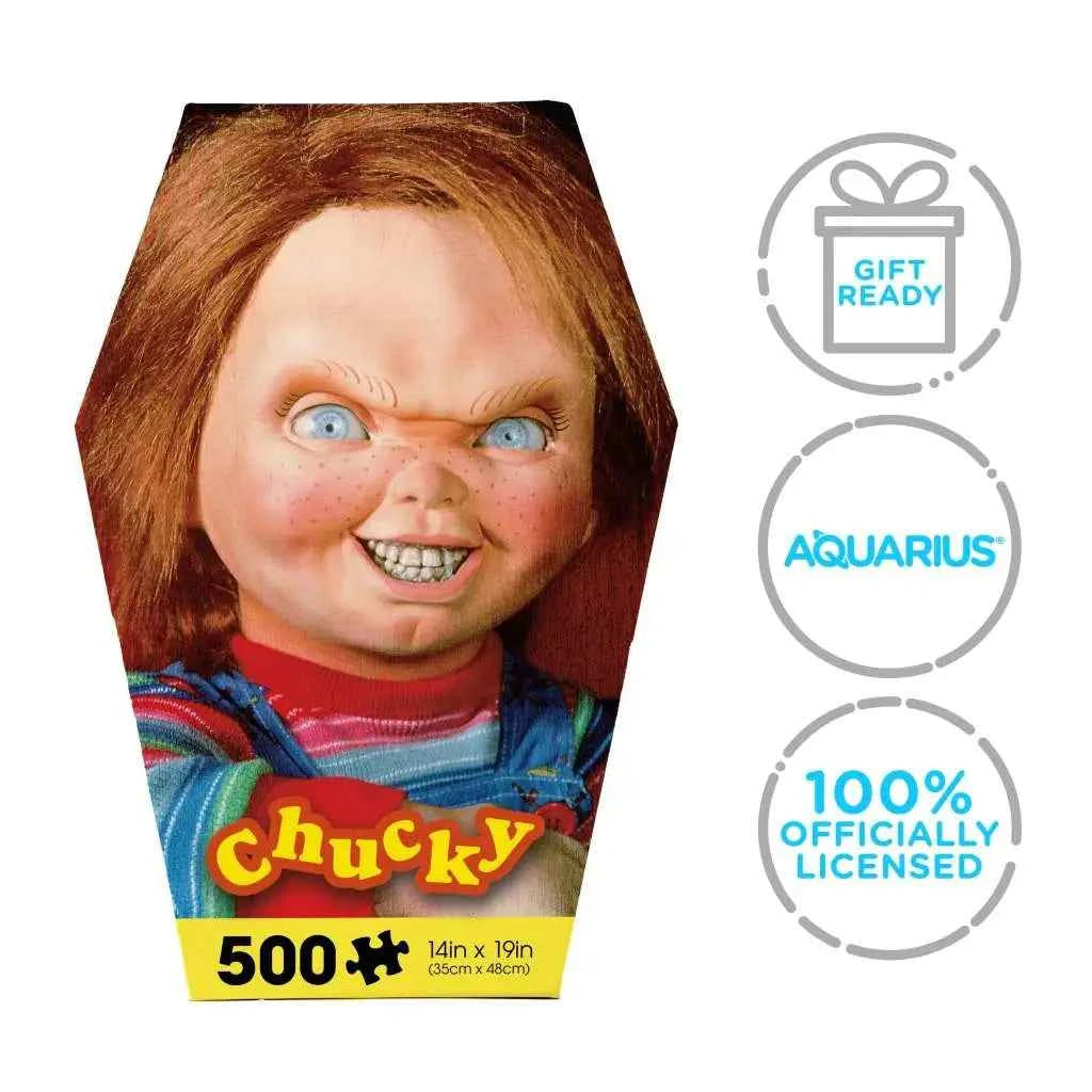 AQUARIUS: Child's Play – Chucky Puzzle in Sargbox (500 Teile) – 35 x 48 cm