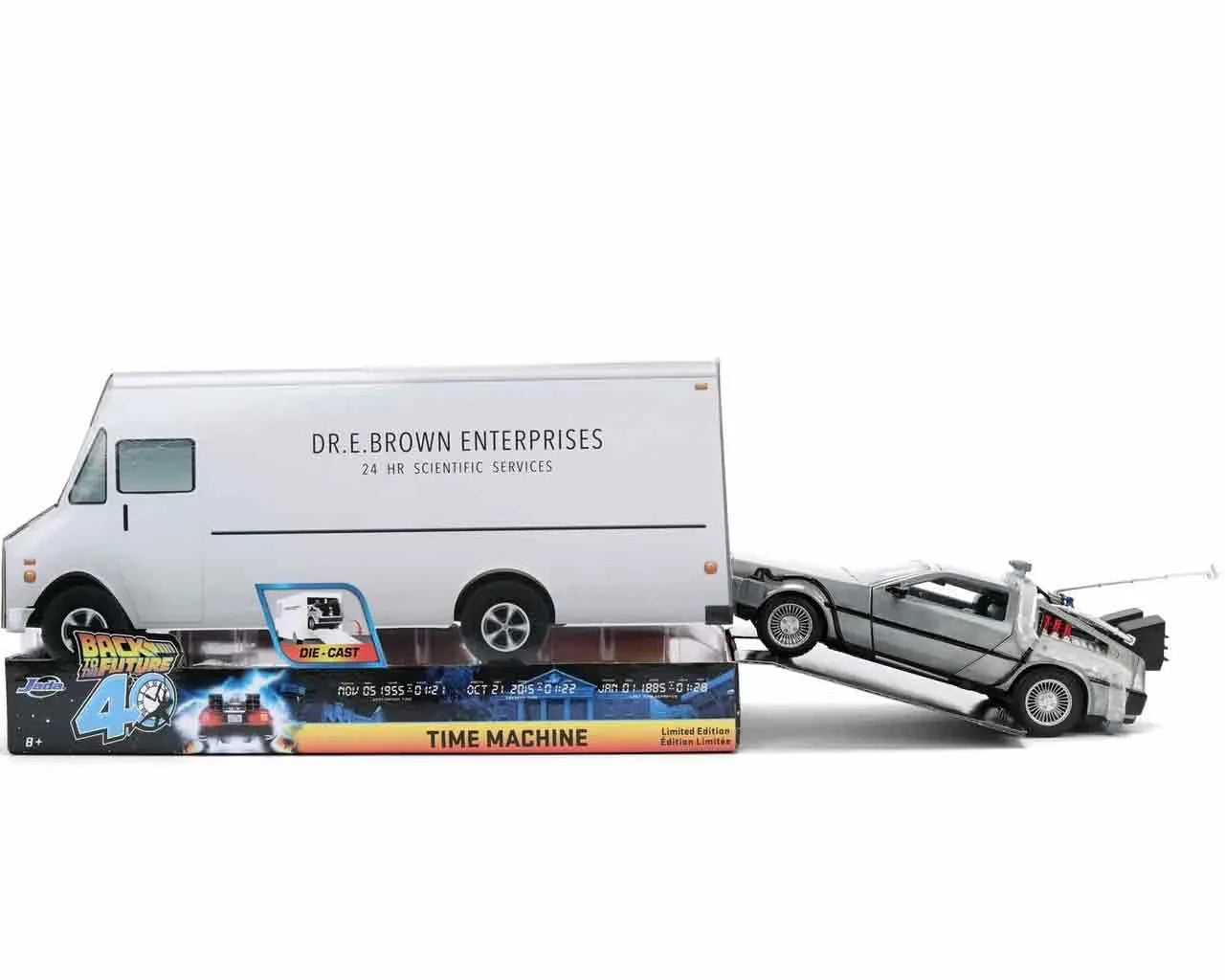 Zurück in die Zukunft – 40. Jubiläum Edition – DeLorean Time Machine 1:24 Die-Cast Modell mit Licht – Jada Toys