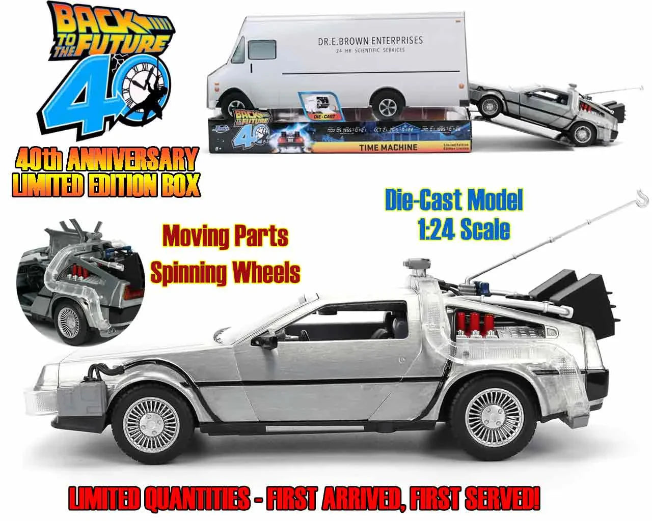 Zurück in die Zukunft – 40. Jubiläum Edition – DeLorean Time Machine 1:24 Die-Cast Modell mit Licht – Jada Toys