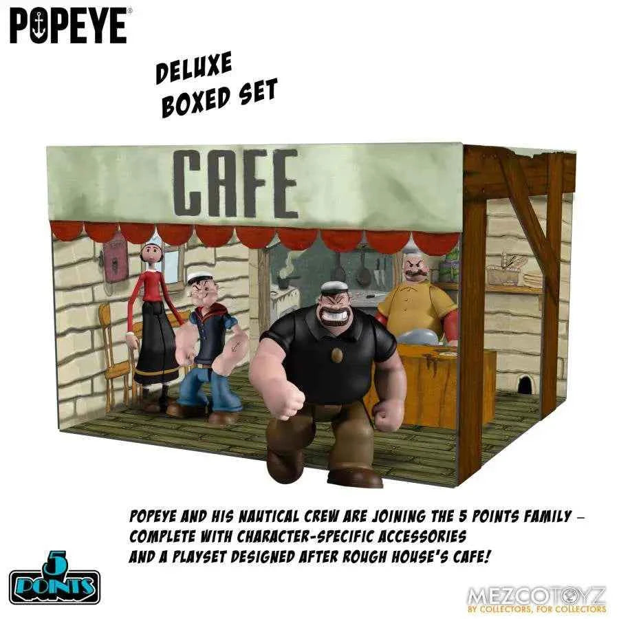 Mezco Popeye Café Spielset – 5 Points Deluxe Box-Set - Actionfigurenwelt - Actionfigur Sammlerstück