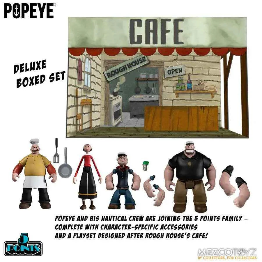 Mezco Popeye Café Spielset – 5 Points Deluxe Box-Set - Actionfigurenwelt - Actionfigur Sammlerstück