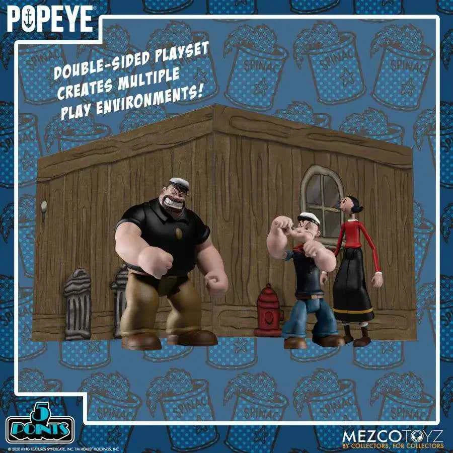 Mezco Popeye Café Spielset – 5 Points Deluxe Box-Set - Actionfigurenwelt - Actionfigur Sammlerstück