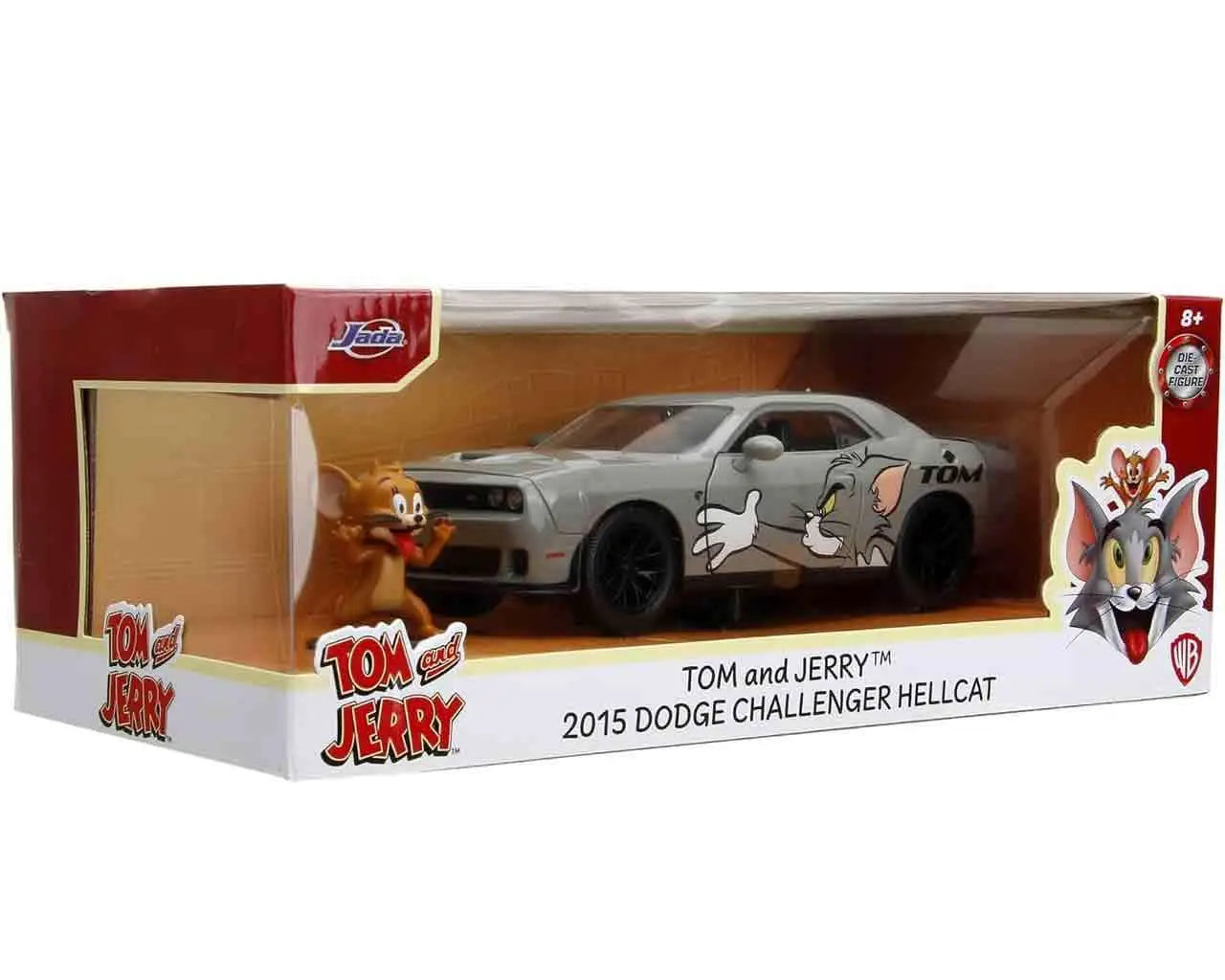 Jada Toys Tom & Jerry – 2015 Dodge Challenger Hellcat mit Jerry Metallfigur 1:24