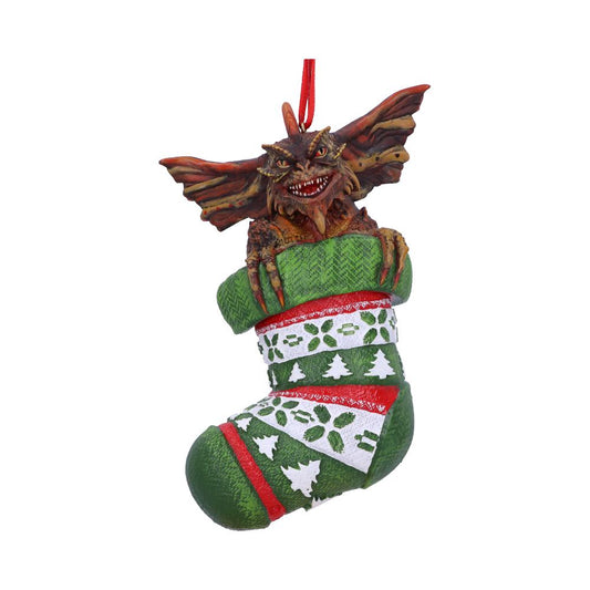 Gremlins mit Irokesenkopf im Strumpf, Hängeornament, 12 cm